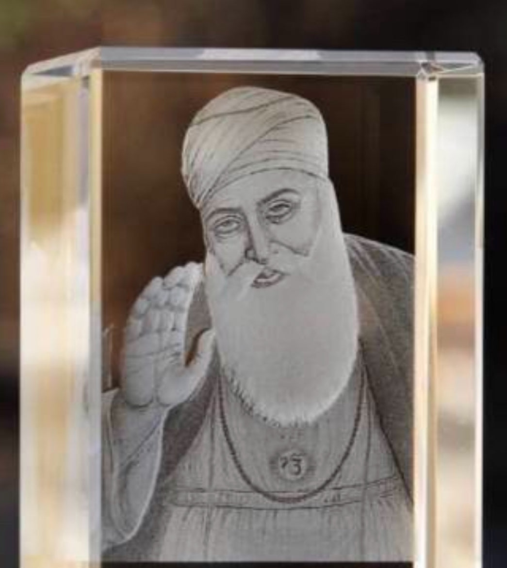 Guru Nanak Dev ji portrait with light Stand. Sikh Guru Nanak Dev Ji. First Sikh Guru. K9 Glass with light Stand.