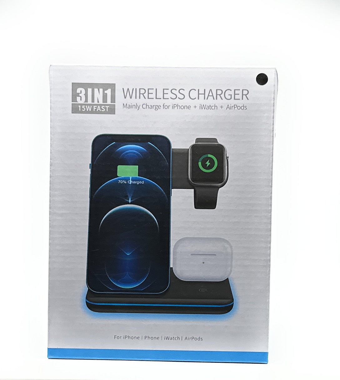 15W Fast Wireless Charger stand 3 in 1. Foldable. iPhone, Air pods, IWatch- Charge All at the Same Time