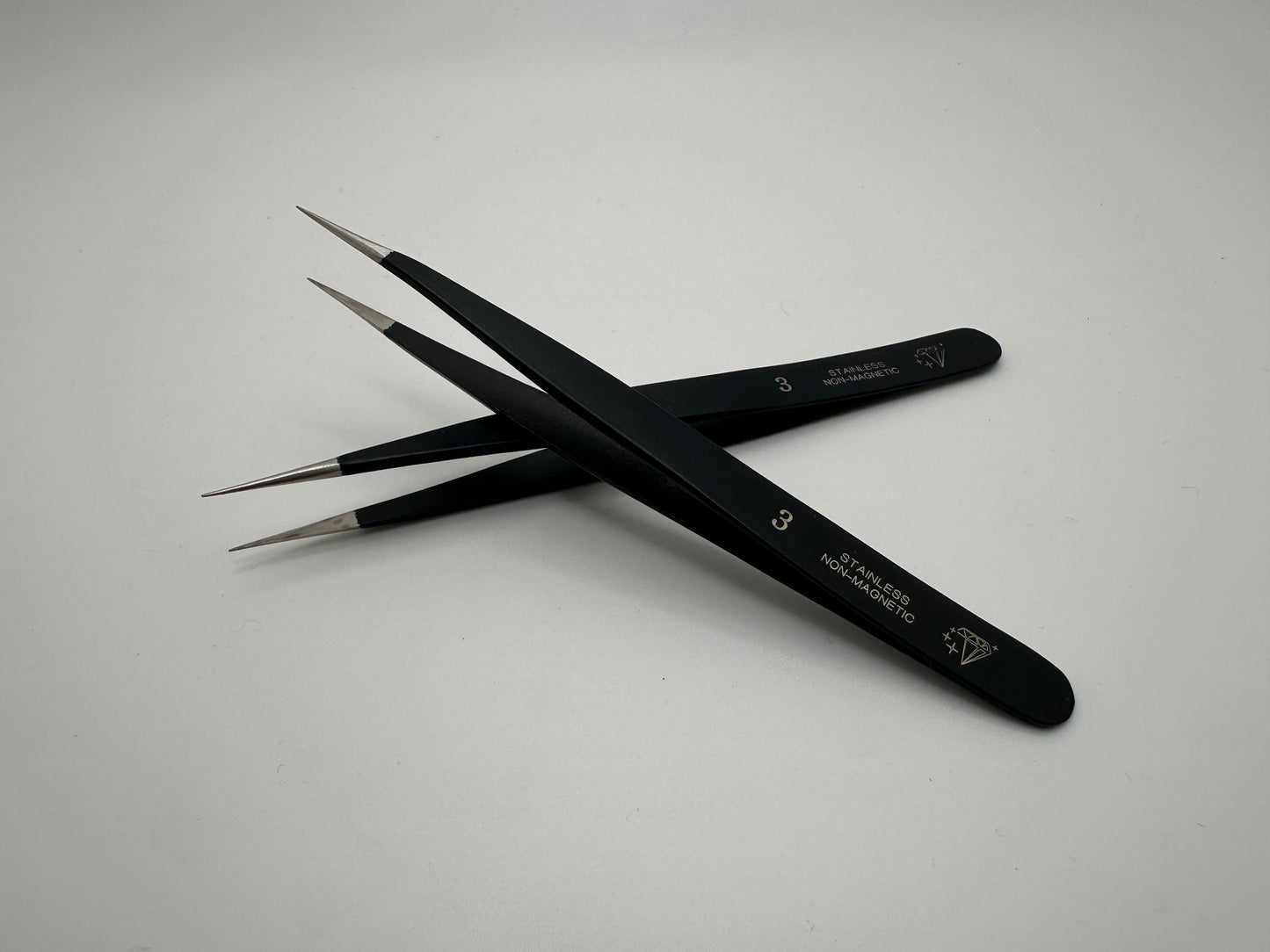 Tweezers No. 3. Black. Stainless Steel. Non Magnetic.