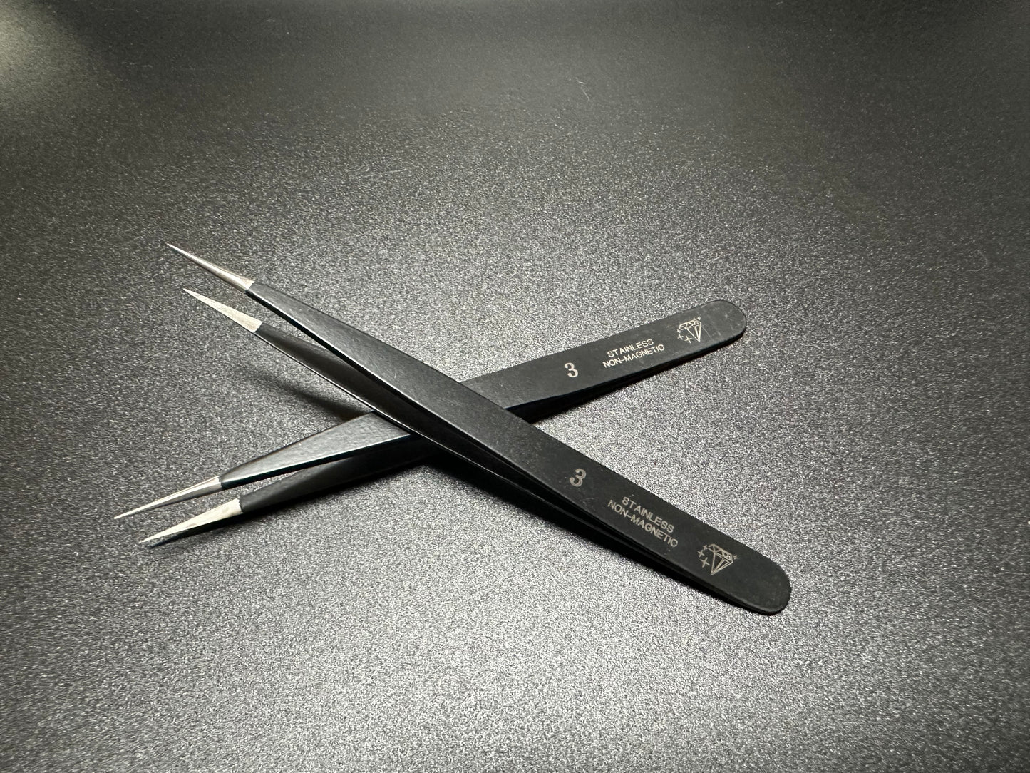 Tweezers No. 3. Black. Stainless Steel. Non Magnetic.