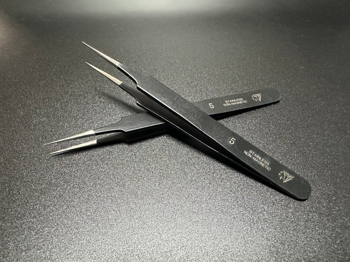 Tweezers No 5. Black. Stainless Steel Non Magnetic.