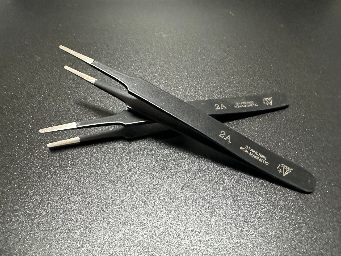 Tweezers 2A. Black Non Magnetic Stainless steel.