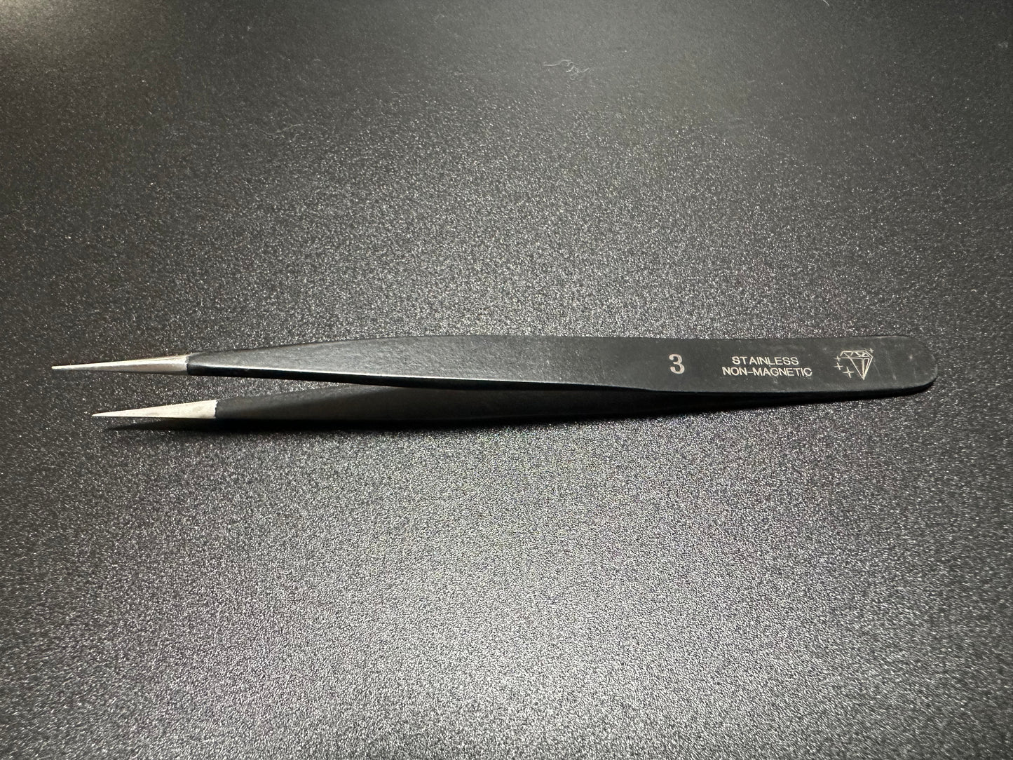 Tweezers No. 3. Black. Stainless Steel. Non Magnetic.