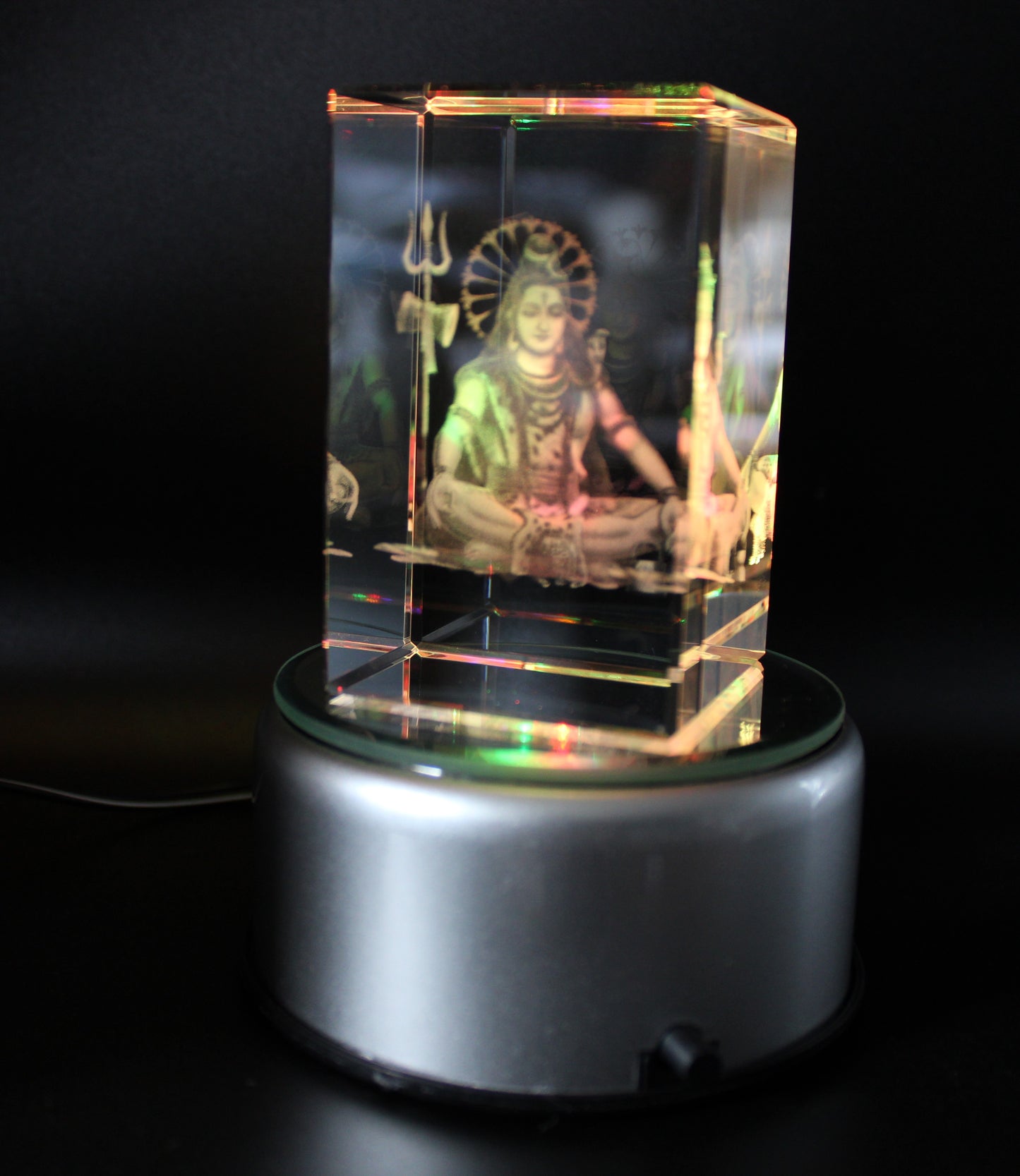 Lord Shiva. k9 Led Base With Multi Color Rotating Base. Gift Set Box.