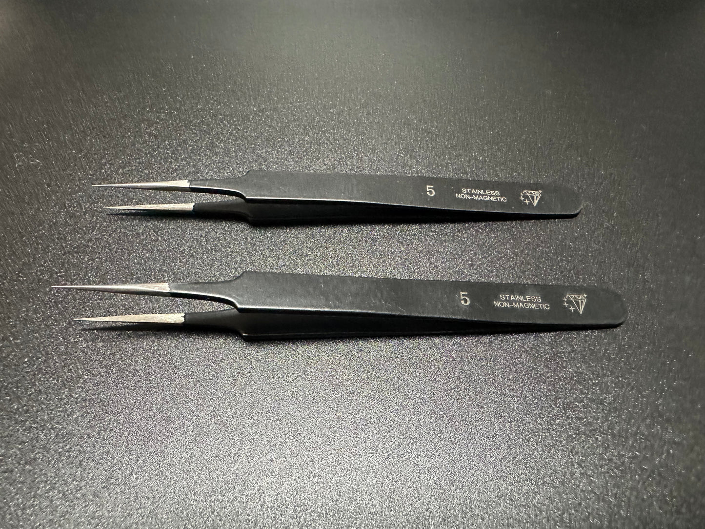 Tweezers No 5. Black. Stainless Steel Non Magnetic.