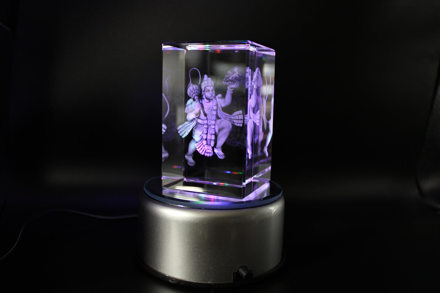 Lord Hanumaan. k9 Glass with Rotating Led Base. Gift Set Box