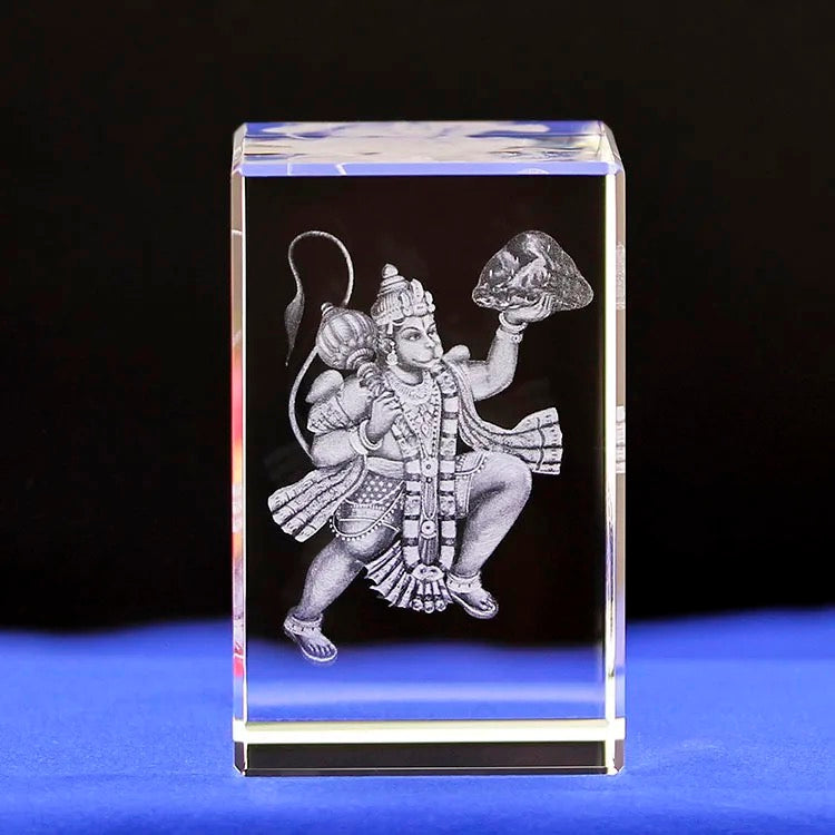 Lord Hanumaan. k9 Glass with Rotating Led Base. Gift Set Box