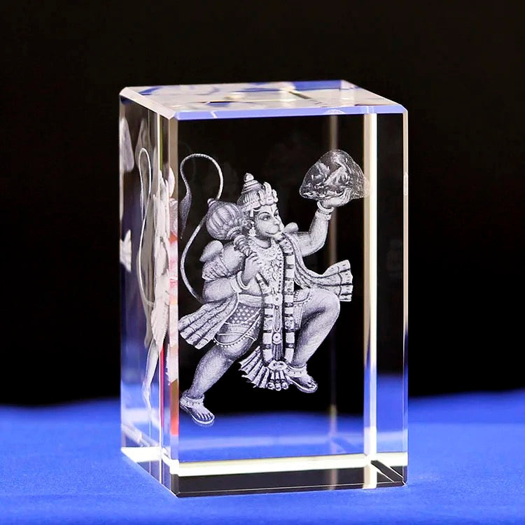 Lord Hanumaan. k9 Glass with Rotating Led Base. Gift Set Box