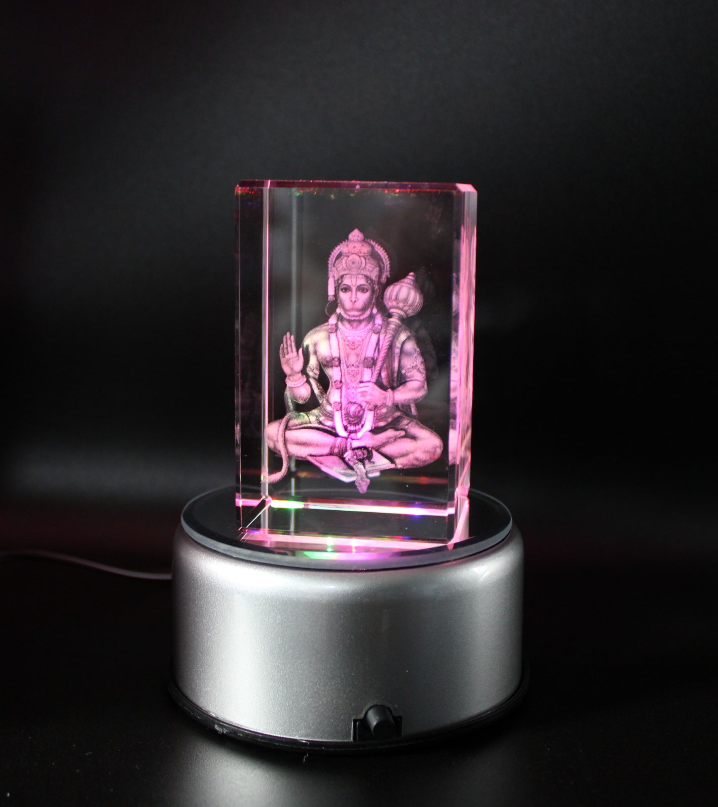 Lord Hanumaan. k9 Glass with Rotating Led Base. Gift Set Box