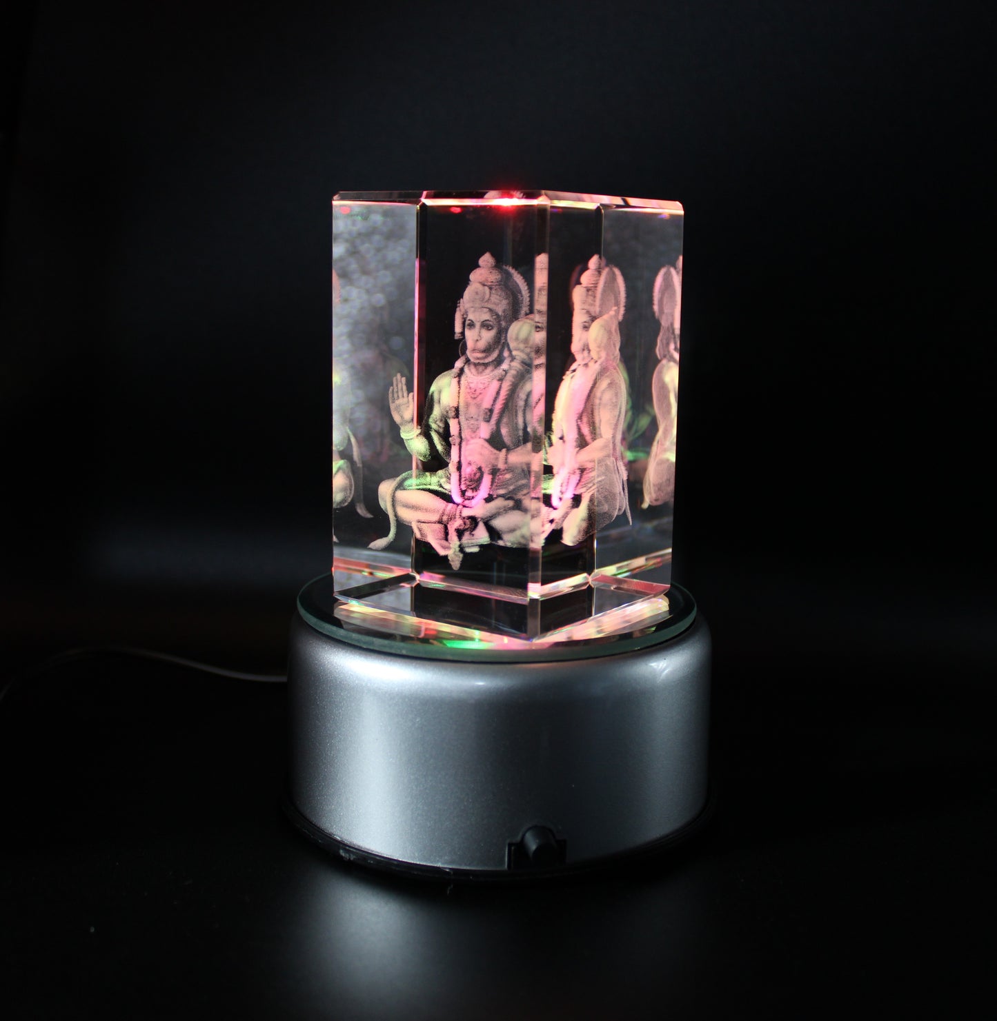Lord Hanumaan. k9 Glass with Rotating Led Base. Gift Set Box
