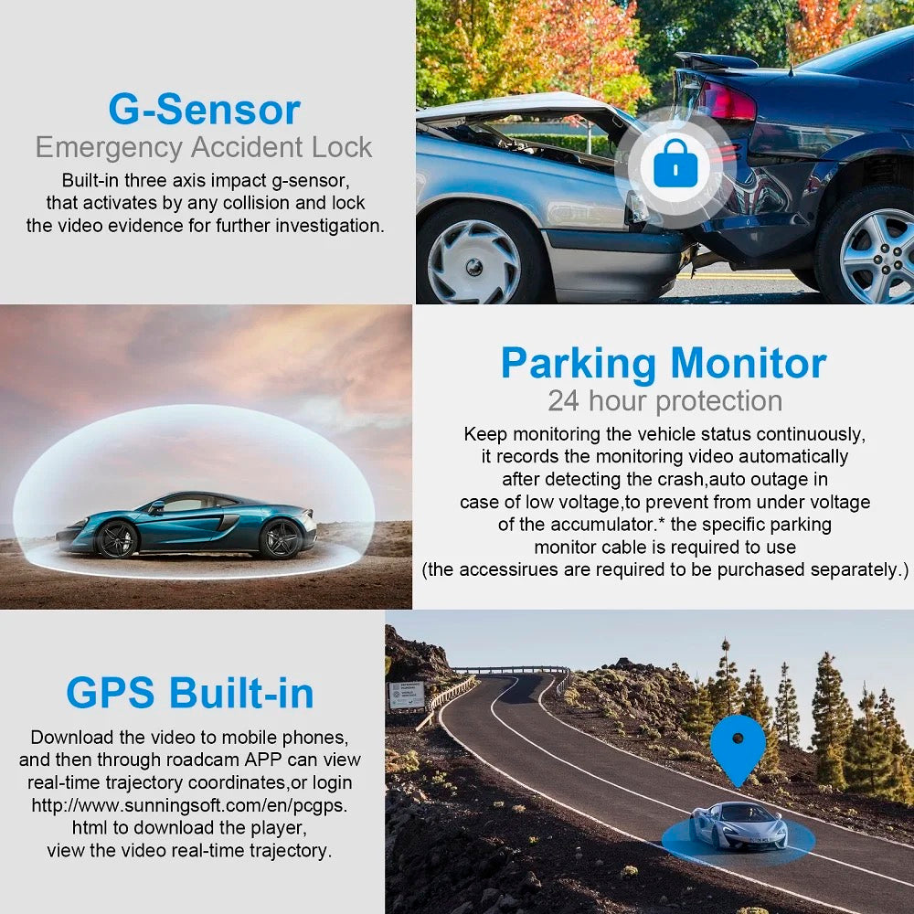 Car Video Recorder. 3 Camera Dash Car DVR Night Vision