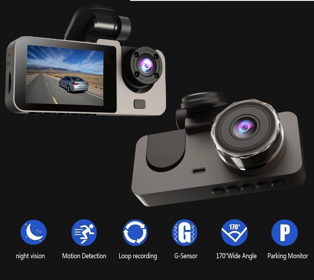 Car Video Recorder. 3 Camera Dash Car DVR Night Vision