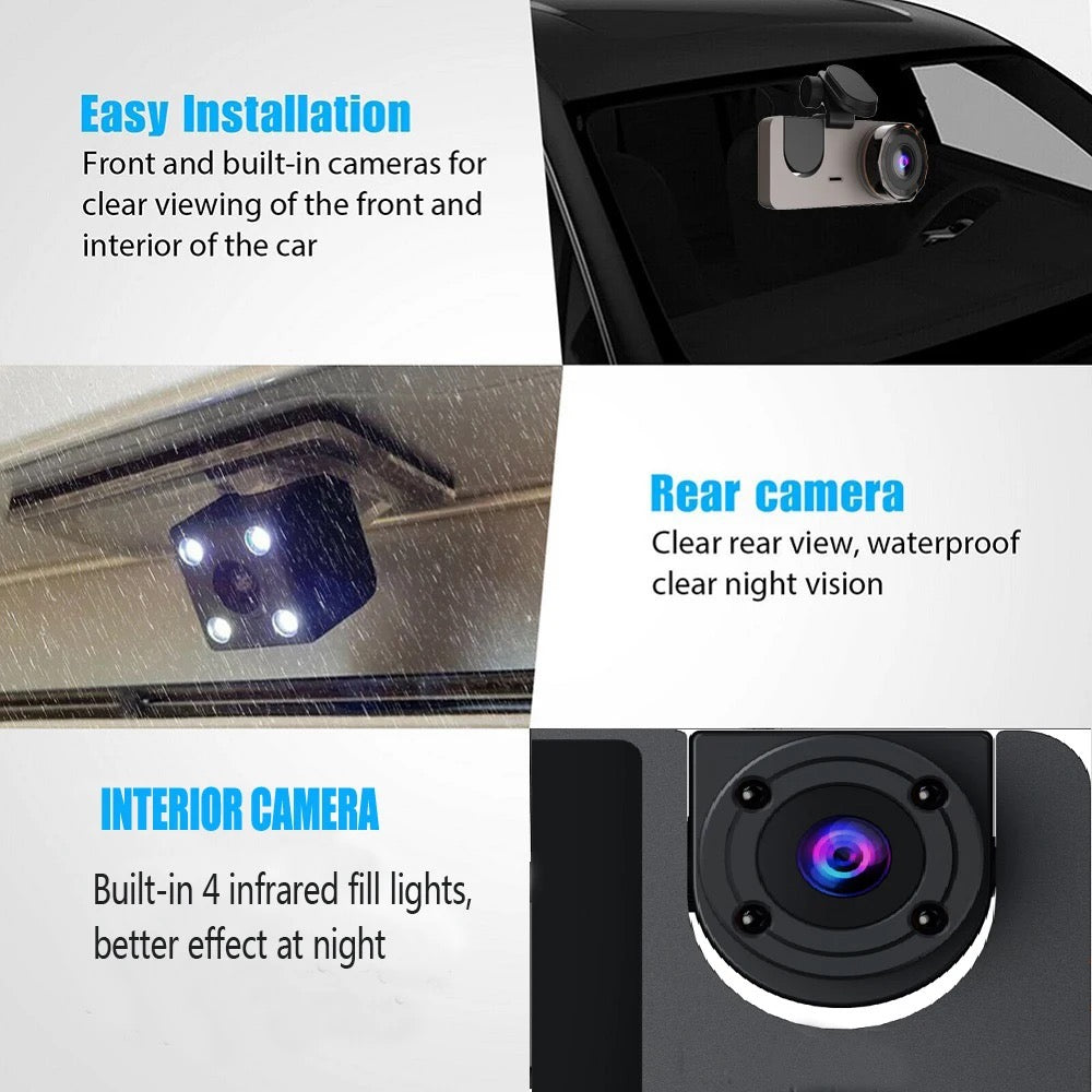 Car Video Recorder. 3 Camera Dash Car DVR Night Vision