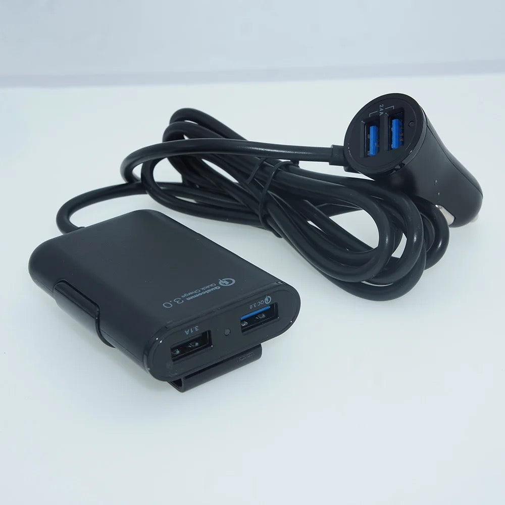 4 in 1 QC 3.0 Car Charger. 1.7m Cable 5v 8A front Rear power Adapter.