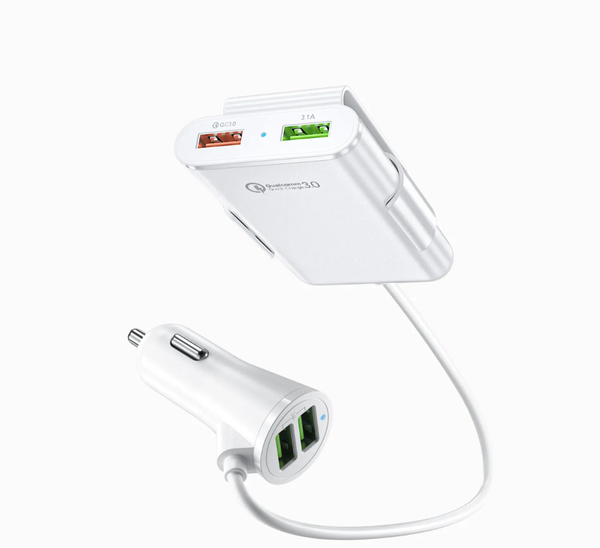 4 in 1 QC 3.0 Car Charger. 1.7m Cable 5v 8A front Rear power Adapter.