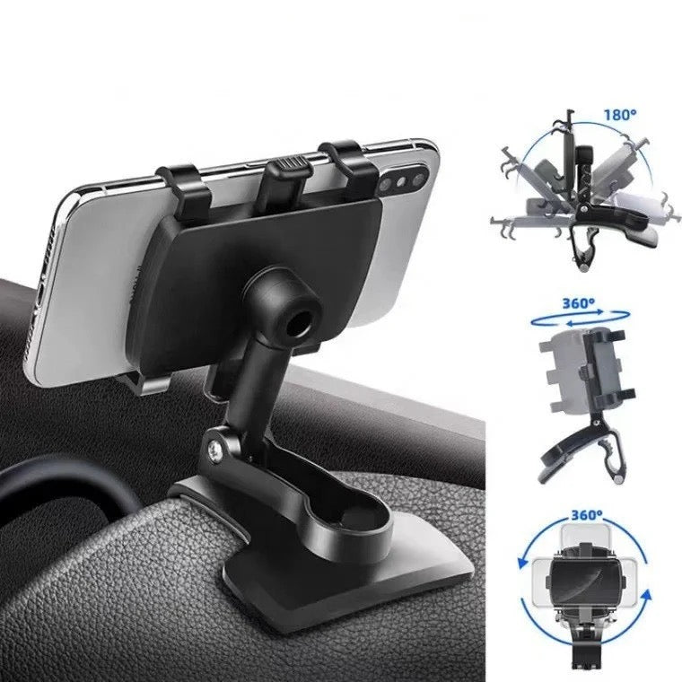Multi-functional phone Holder for Car. Works With Dashboard, Rearview mirror, sun visor.