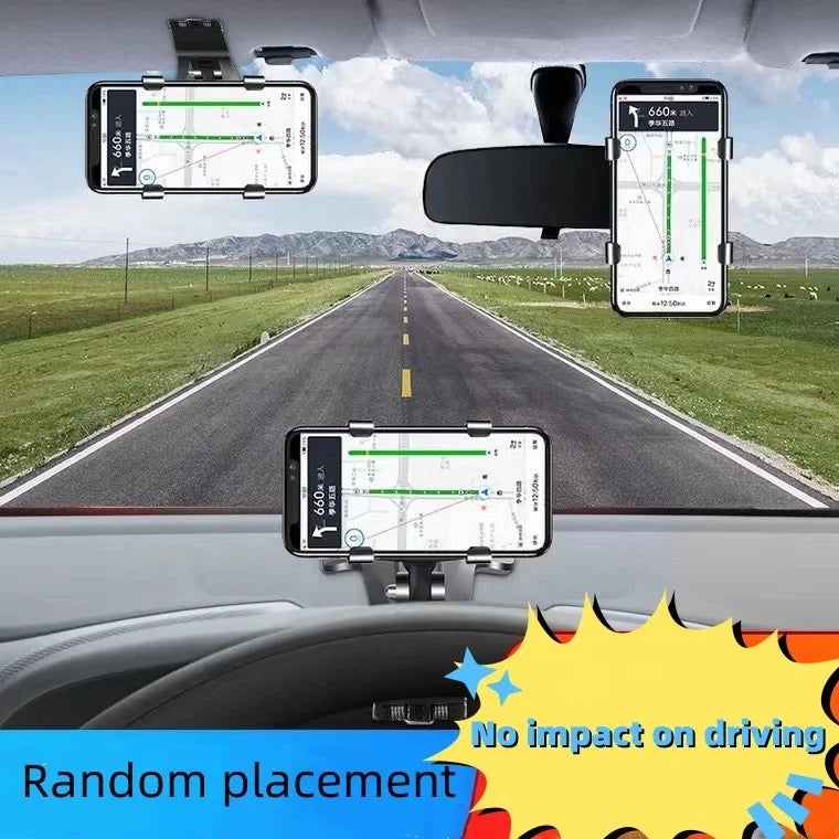 Multi-functional phone Holder for Car. Works With Dashboard, Rearview mirror, sun visor.