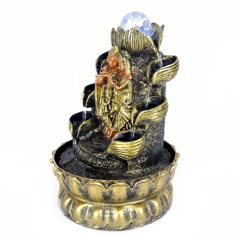 Lord Krishna-Radha Water Fountain with LED Lights. Rolling Ball