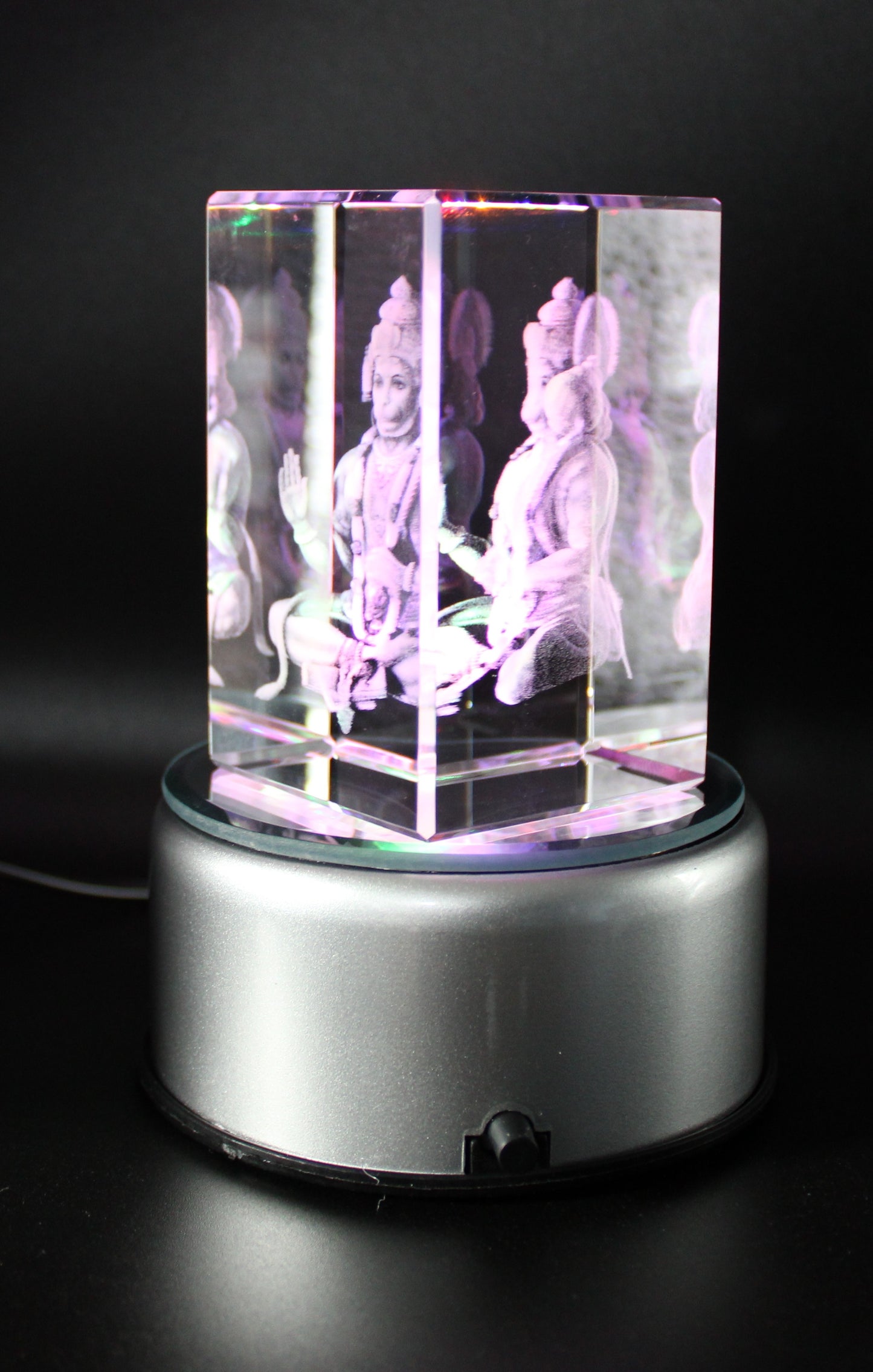 Lord Hanumaan. k9 Glass with Rotating Led Base. Gift Set Box