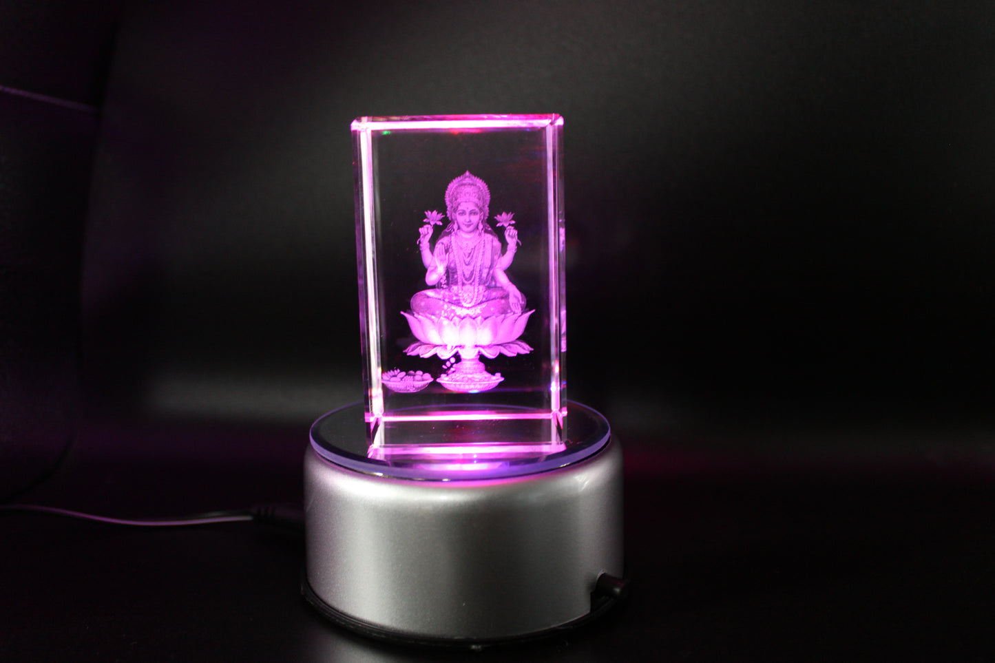 Maa Laxmi. K9 Glass with Multi color Rotating Led Base. Gift Set Box