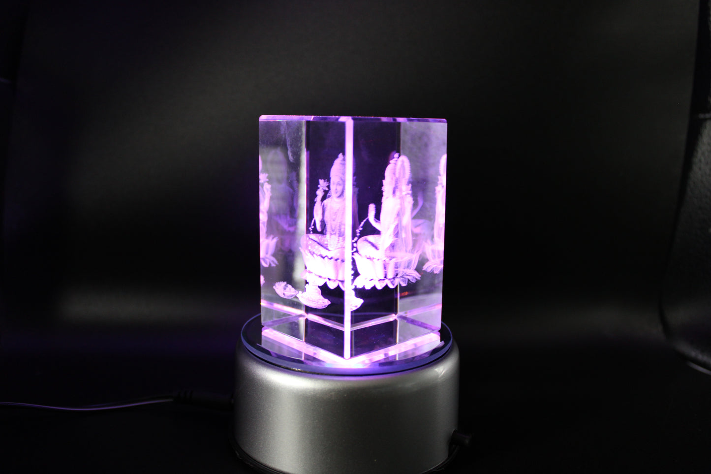 Maa Laxmi. K9 Glass with Multi color Rotating Led Base. Gift Set Box