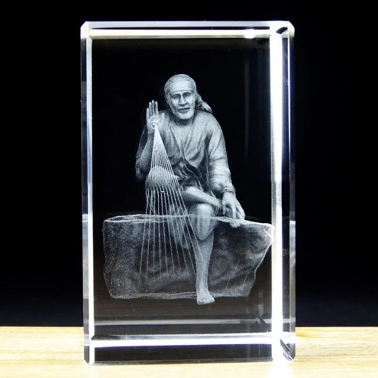 Sai Baba Ji. K9 Glass, Led Rotating Base with Multi Color. Gift set