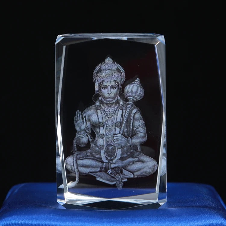 Lord Hanumaan. k9 Glass with Rotating Led Base. Gift Set Box