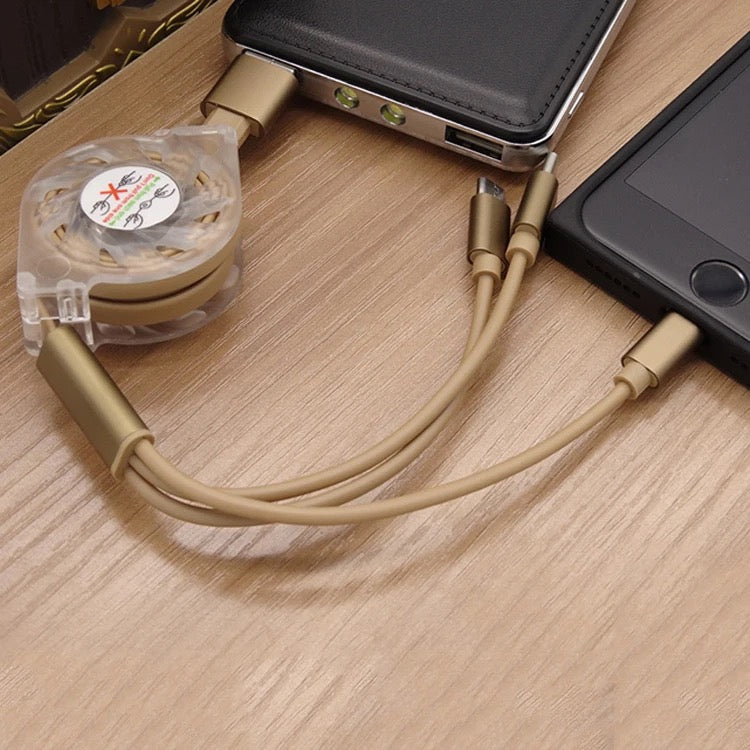 Multi retractable 3 in 1 Fast charging cable. 2 cables in 1 pack