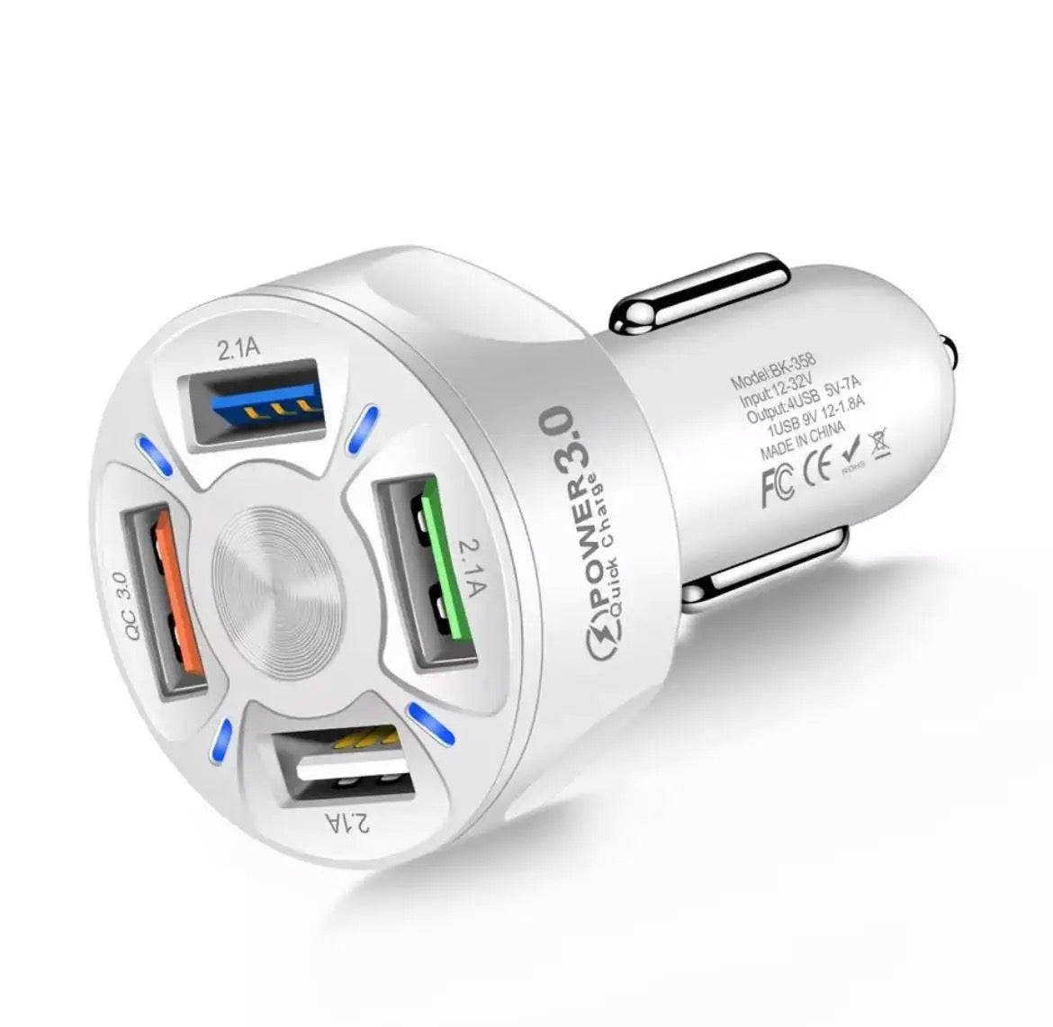 4 ports. Usb quick Car charger. 18W fast Charging in car