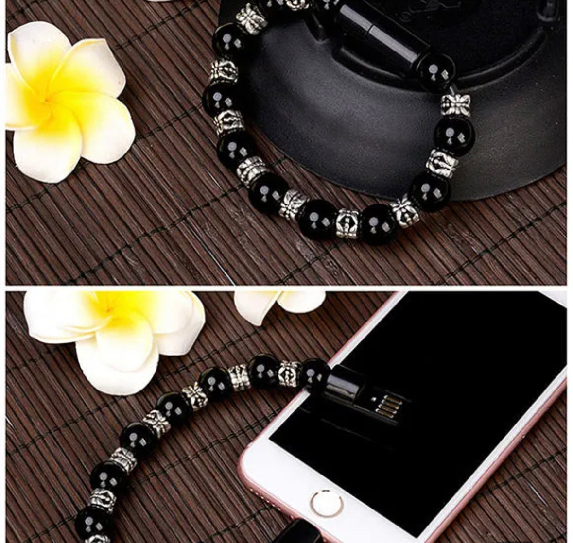 Bead Pure Color Bracelet USB Charging Cable for iPhone.