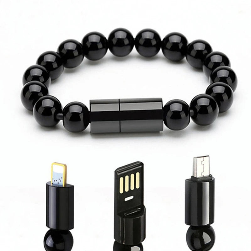 Bead Pure Color Bracelet USB Charging Cable for iPhone.