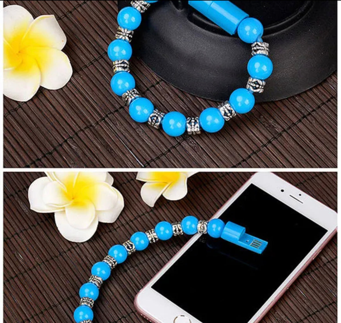 Bead Pure Color Bracelet USB Charging Cable for iPhone.