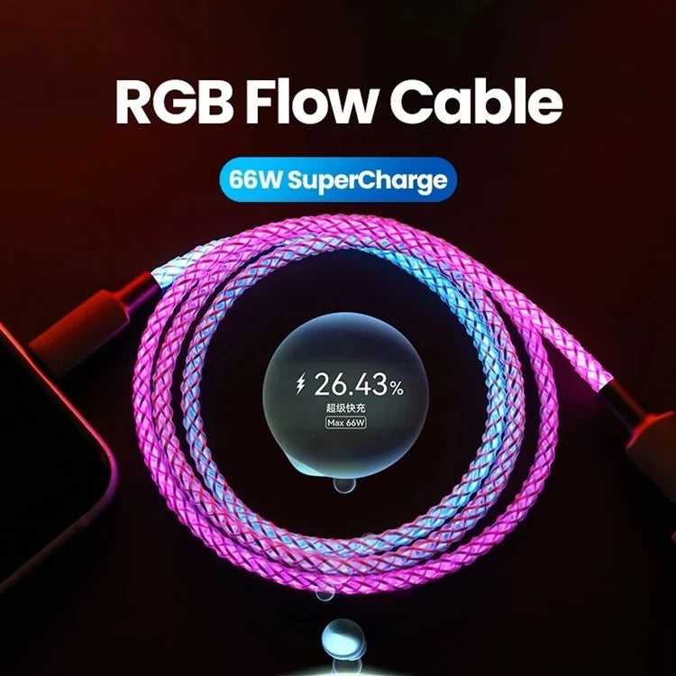 66w RGB led flowing usb to lighting fast charging cable