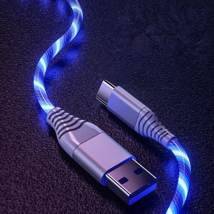 Led Fast charging Cable. Multi Color each. 3 in 1 pack Bundle savings - GREEN RED BLUE