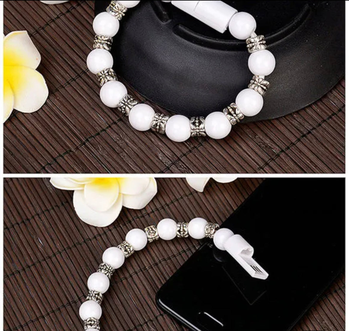 Bead Pure Color Bracelet USB Charging Cable for iPhone.