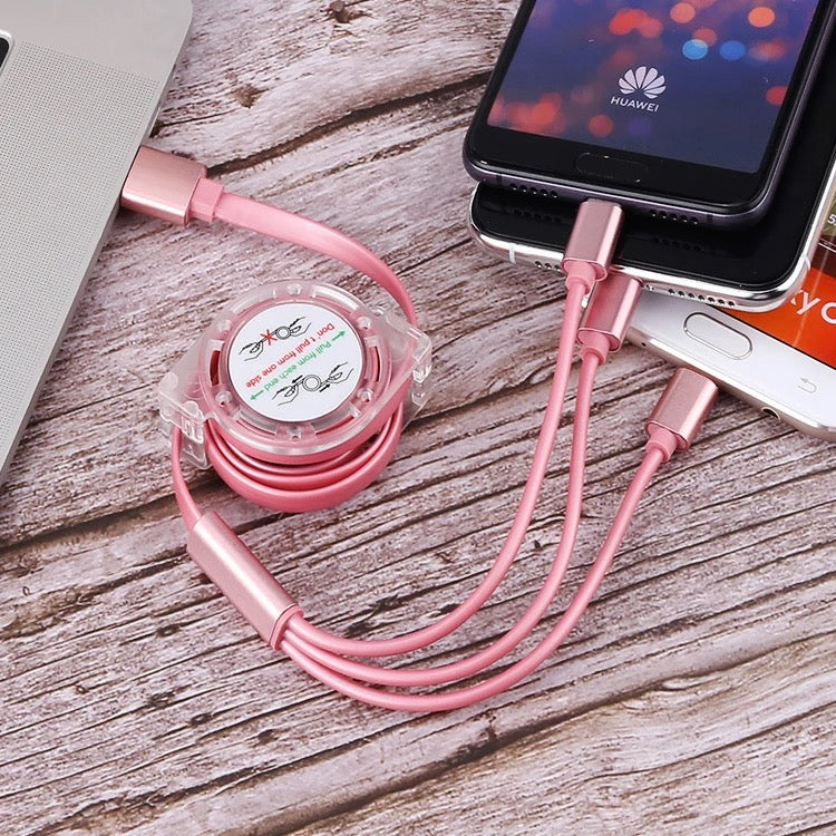 Multi retractable 3 in 1 Fast charging cable. 2 cables in 1 pack