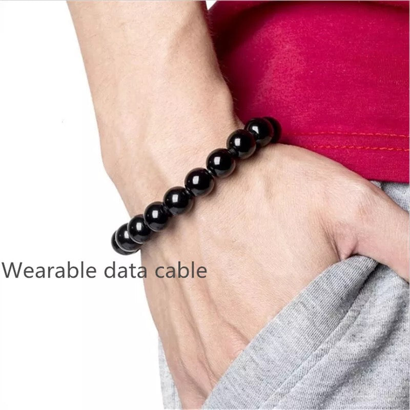 Bead Pure Color Bracelet USB Charging Cable for iPhone.