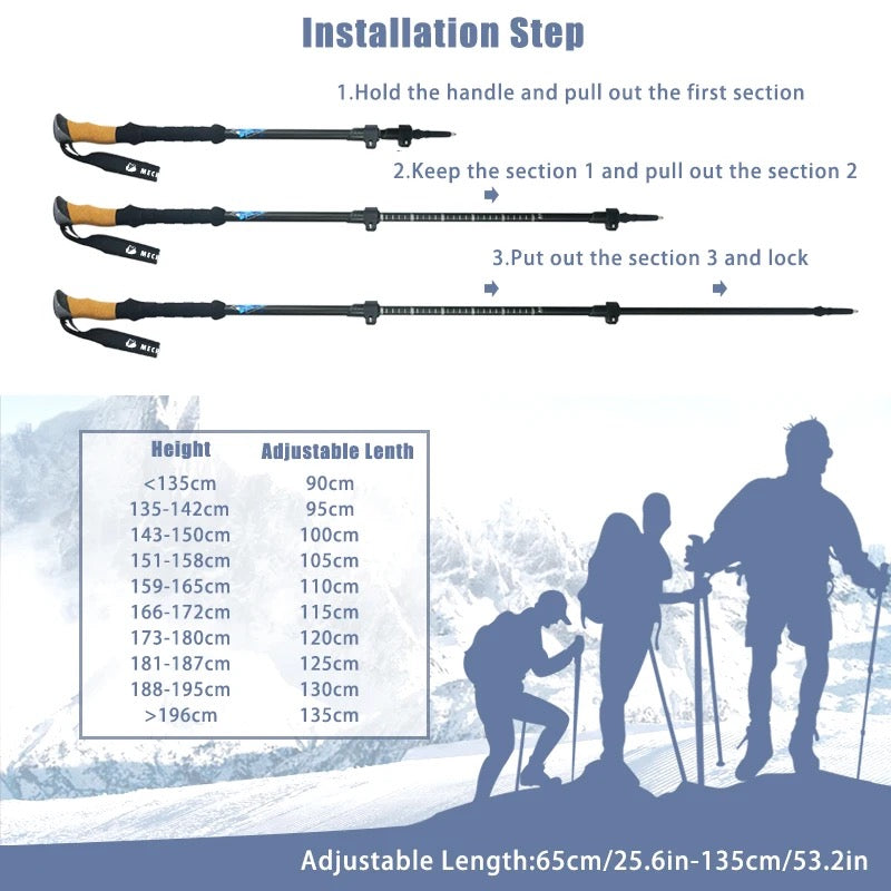 TOLKA Outdoor Ultralight Telescopic Trekking Pole kit. Mountains Hiking