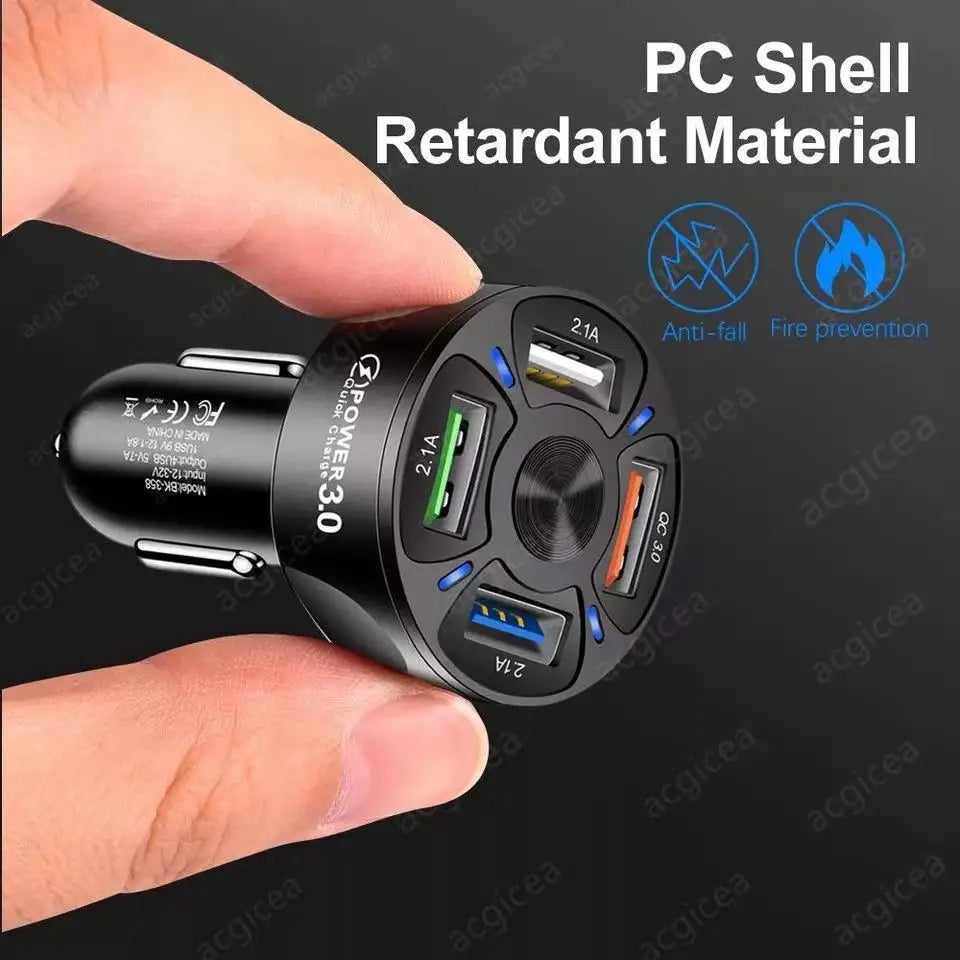 4 ports. Usb quick Car charger. 18W fast Charging in car