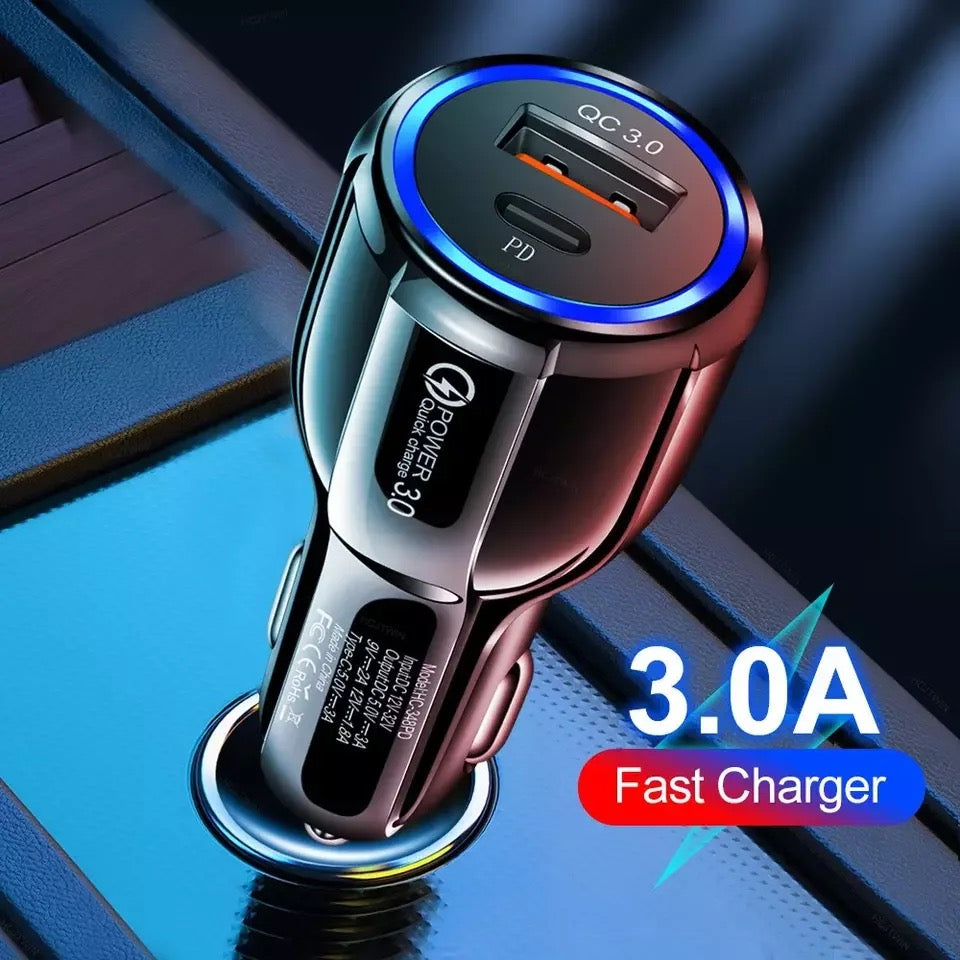 Car charger. Usb and type-c port.