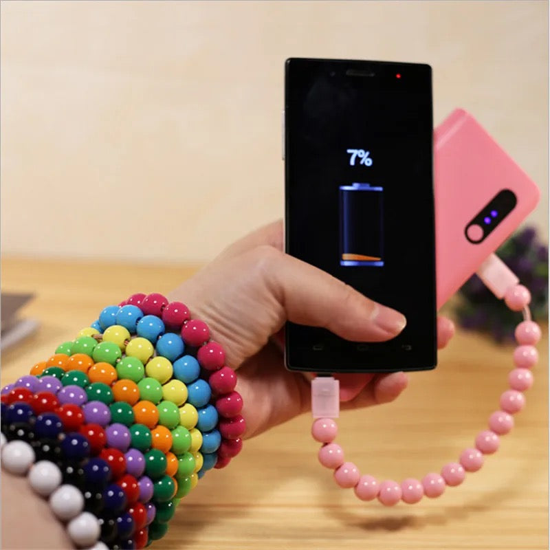 Bead Pure Color Bracelet USB Charging Cable for iPhone.