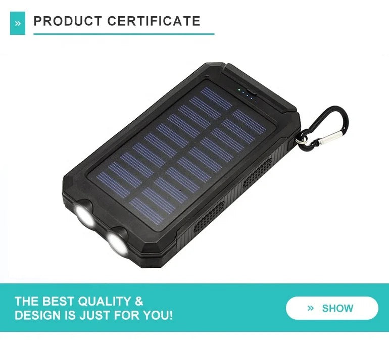 20000mah Solar Waterproof Power Bank with LED Flash light