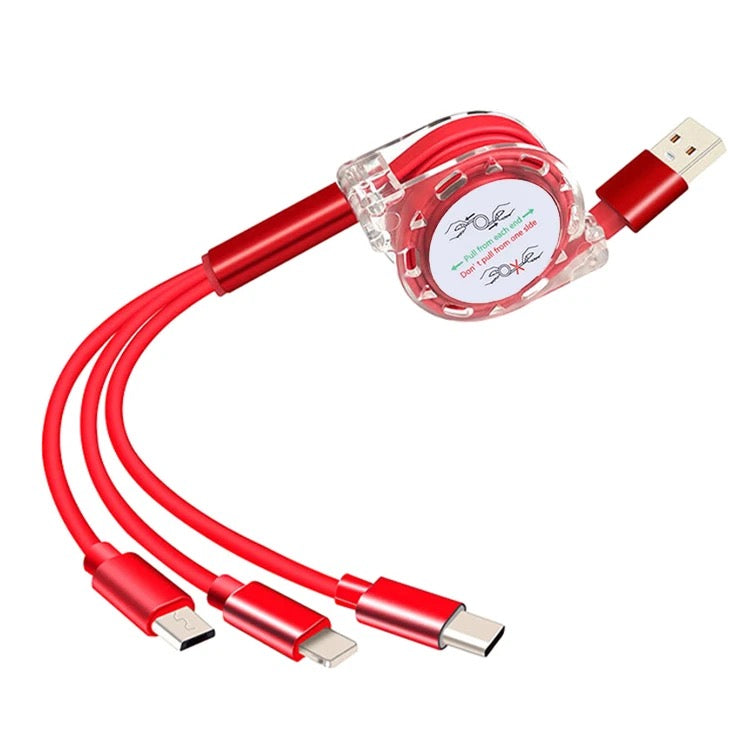 Multi retractable 3 in 1 Fast charging cable. 2 cables in 1 pack