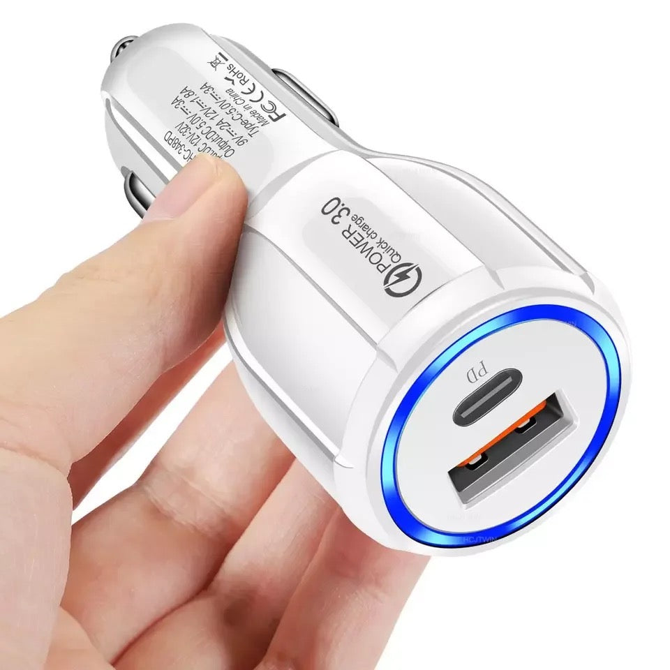 Car charger. Usb and type-c port.