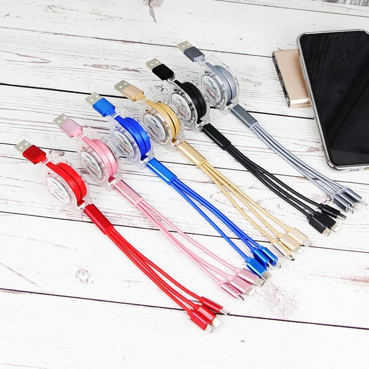 Multi retractable 3 in 1 Fast charging cable. 2 cables in 1 pack