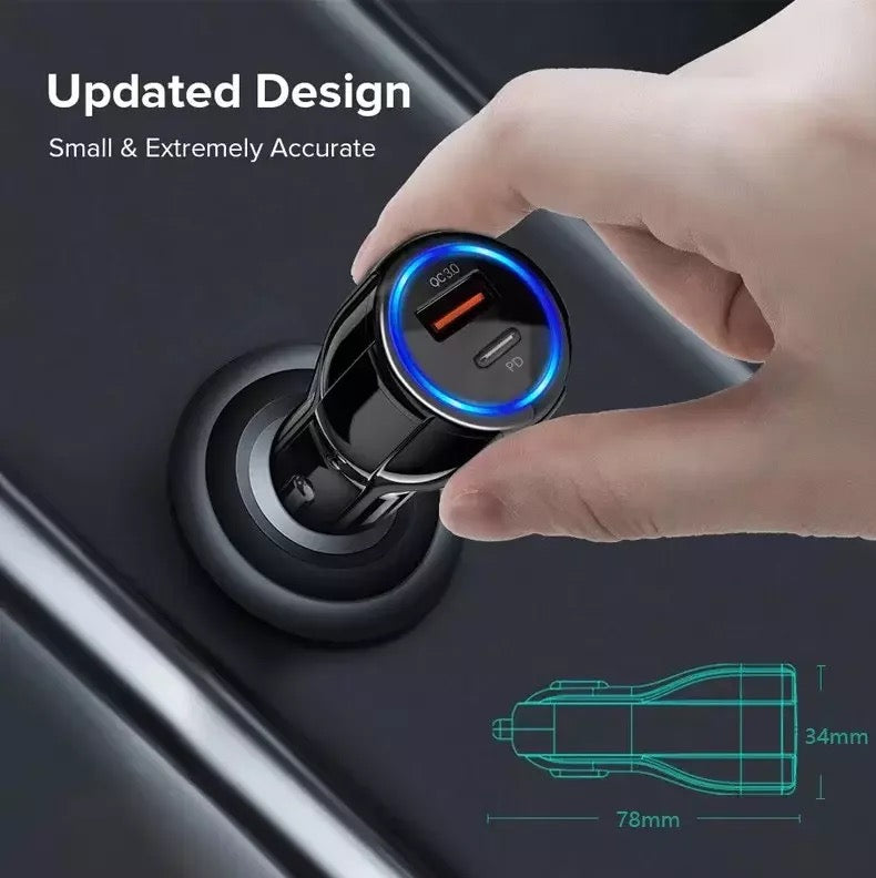 Car charger. Usb and type-c port.