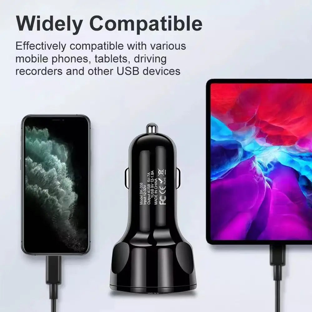 4 ports. Usb quick Car charger. 18W fast Charging in car