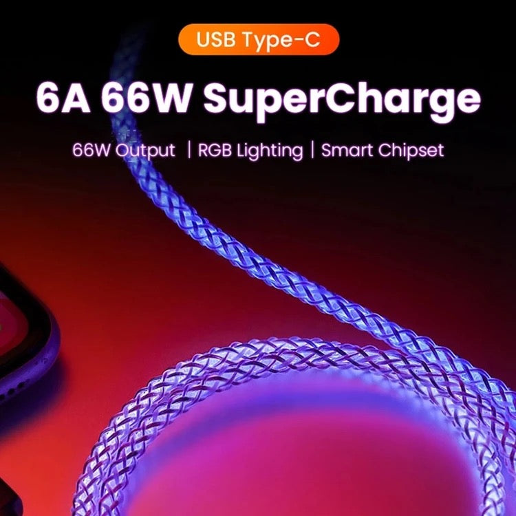 66w RGB led flowing usb to lighting fast charging cable