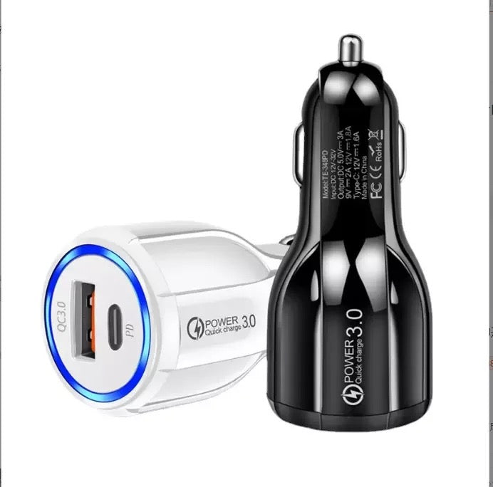 Car charger. Usb and type-c port.