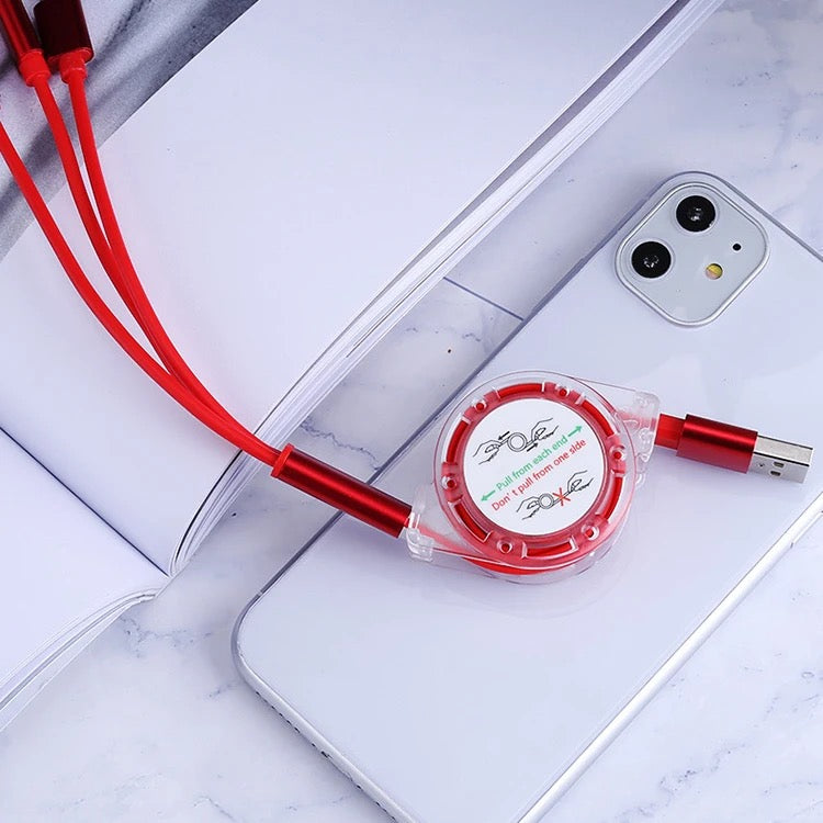Multi retractable 3 in 1 Fast charging cable. 2 cables in 1 pack